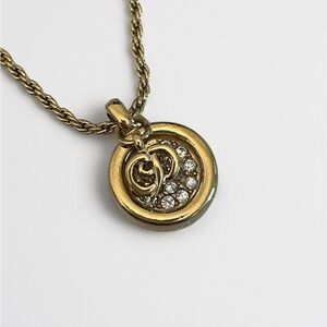 Vintage Dior Necklace – Gold CD Logo Charm with Rhinestone Pendant